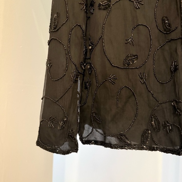 Vintage JMD New York 100% Silk Black Beaded Long Sleeve Cardigan Luxury Elegant - Picture 3 of 12